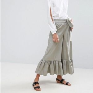 ASOS High Waisted Wide Leg Pants with Frill Hem